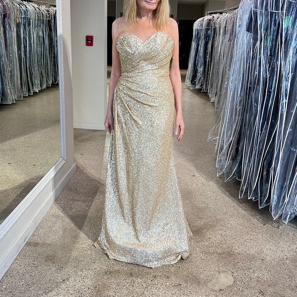 Gold strapless gown